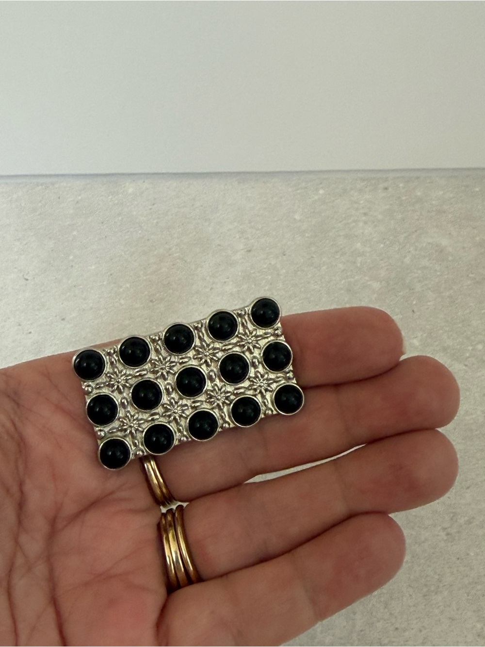 Black Onyx Silver Statement Shield Ring